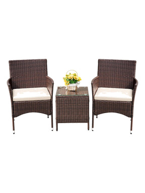 Sabbia 3-piece brown wicker conversation set, studio view on white