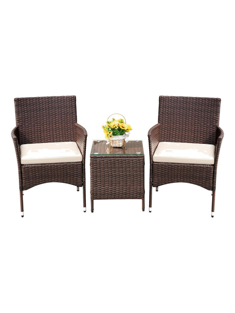 Sabbia 3-piece brown wicker conversation set, studio view on white