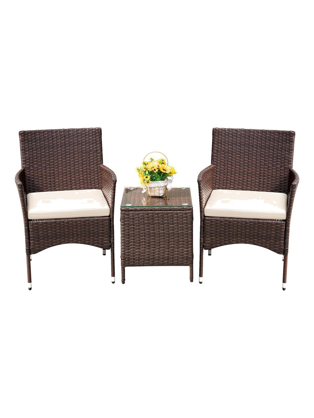 Sabbia 3-piece brown wicker conversation set, studio view on white