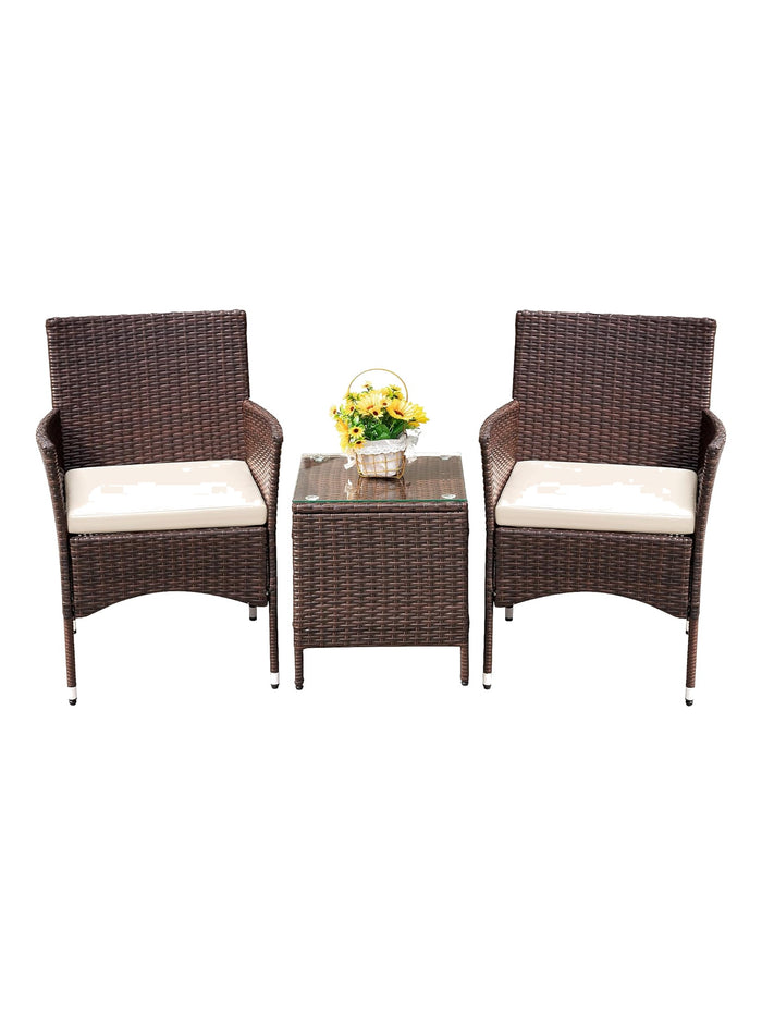 Sabbia 3-piece brown wicker conversation set, studio view on white