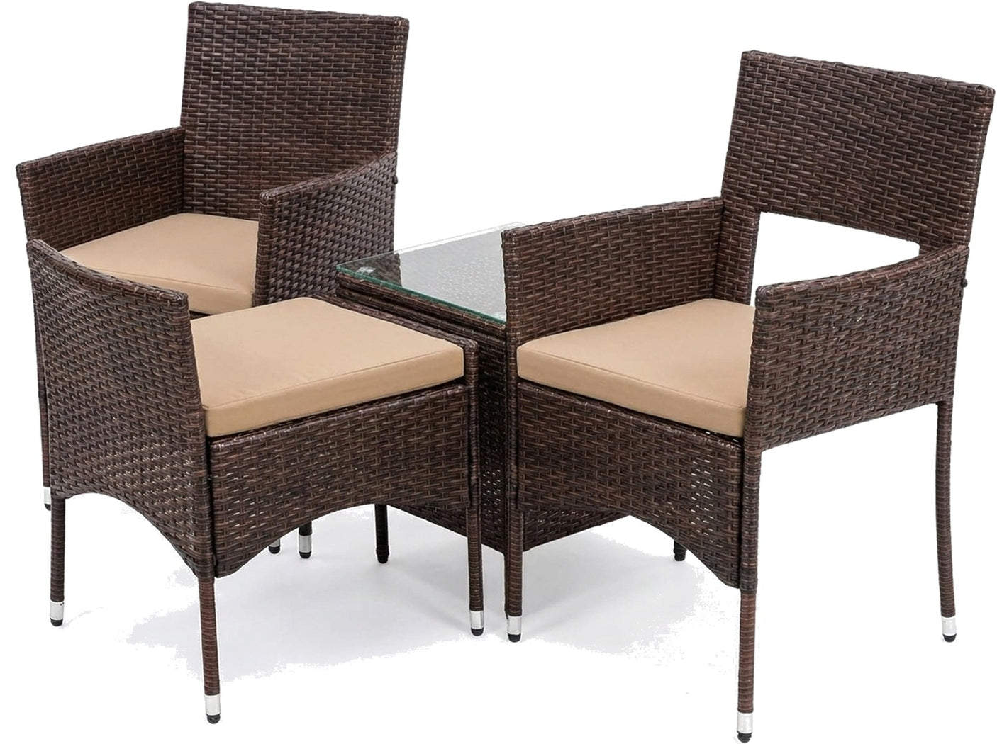 Sabbia 3-piece brown wicker conversation set, studio view on white