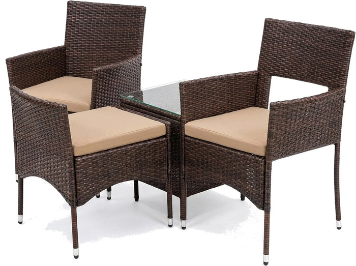 Sabbia 3-piece brown wicker conversation set, studio view on white