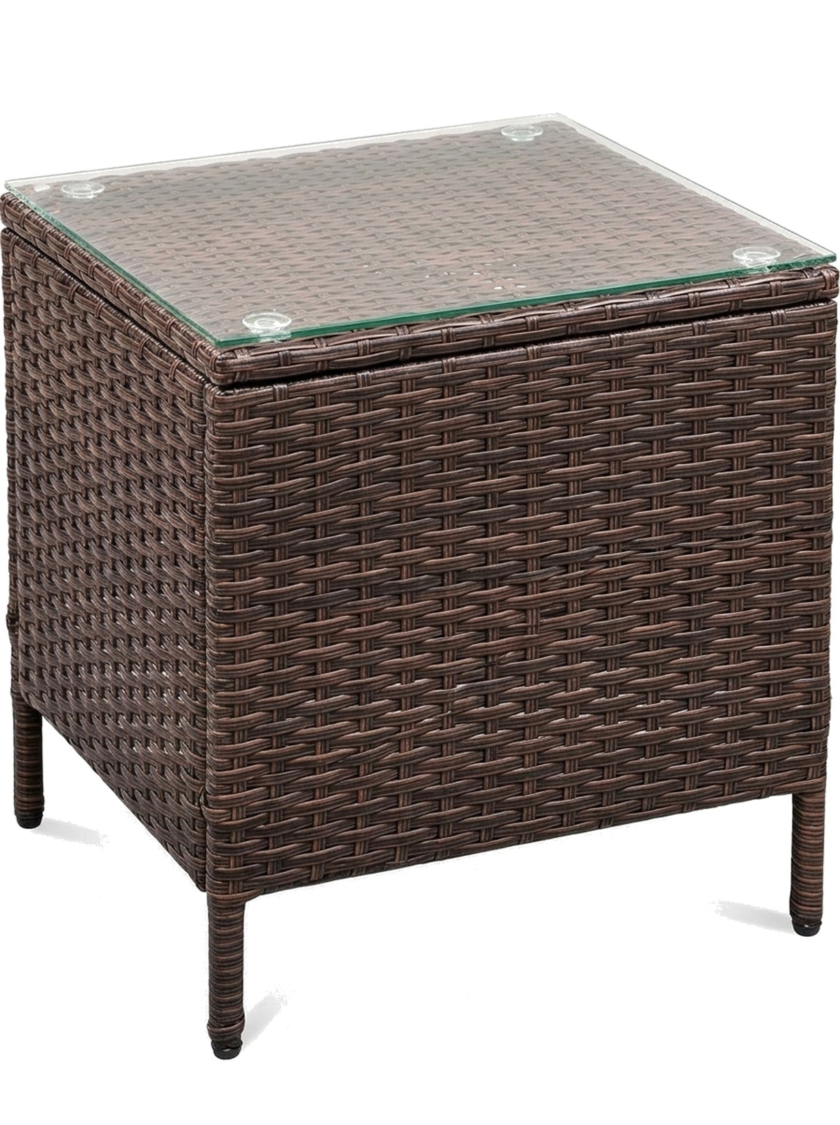 Sabbia glass-top wicker side table, studio view on white
