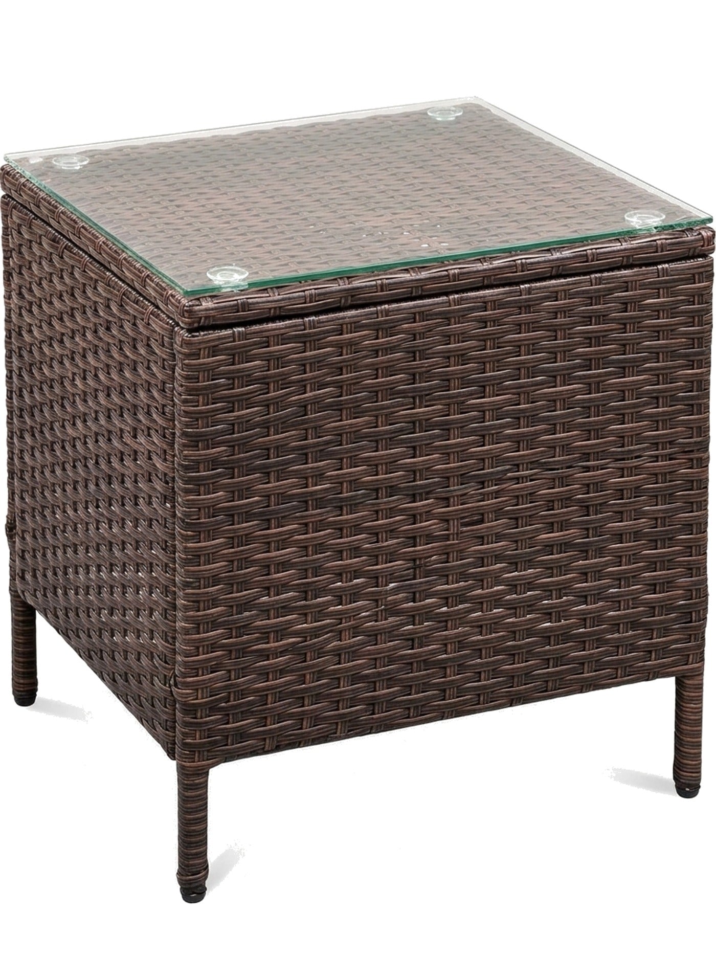 Sabbia glass-top wicker side table, studio view on white