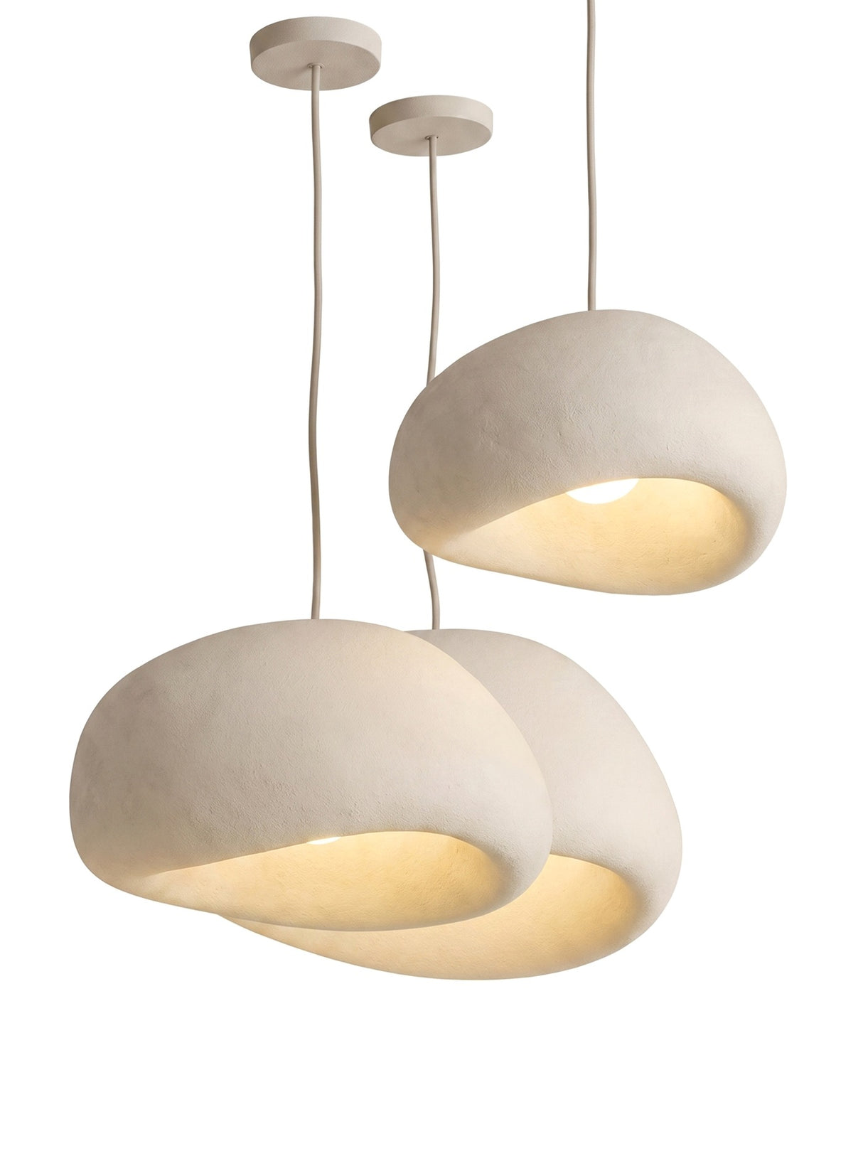 Two Saku pebble pendants grouped at different heights