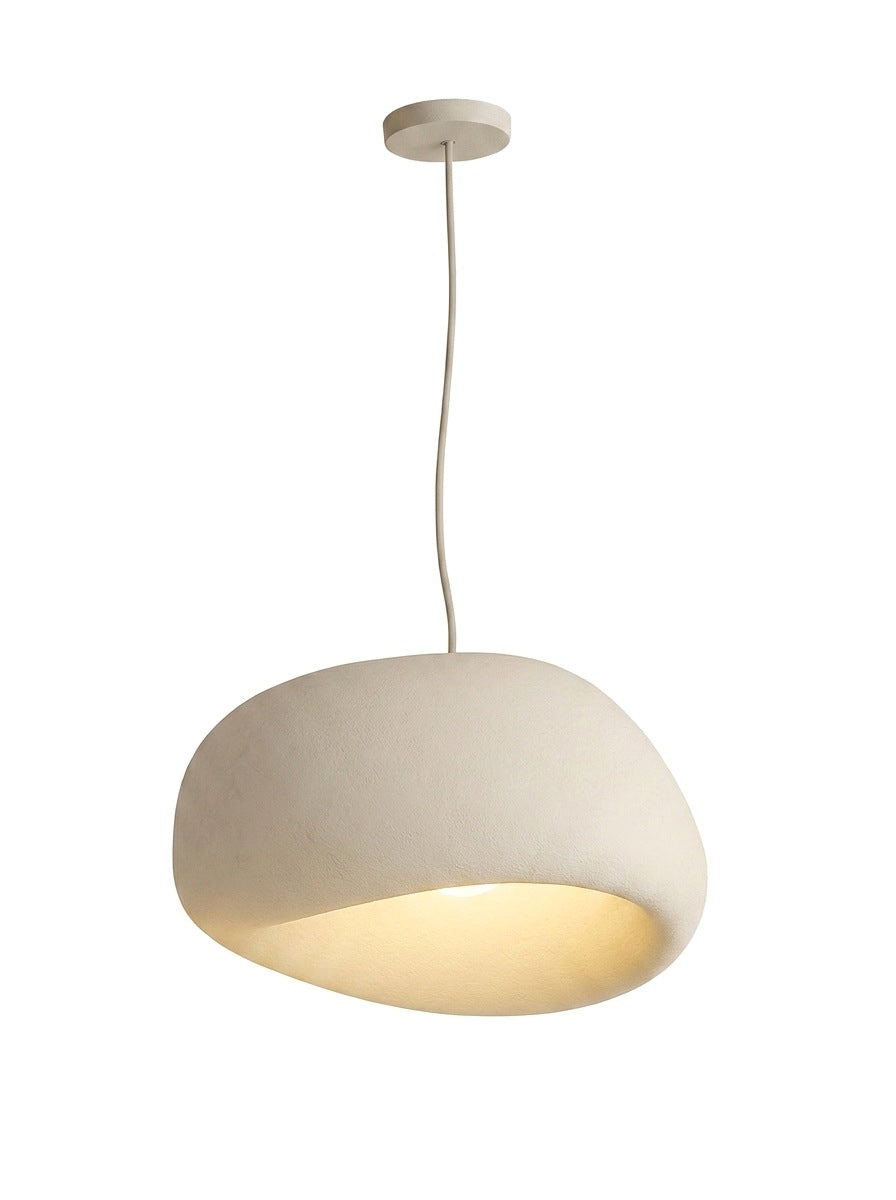 Saku organic pebble pendant in white, front view