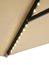 Sera solar LED bulbs glowing warm along a rib, close-up on white