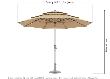 Sera dimensions: 10 ft / 120 in canopy, 8 ft / 96 in height