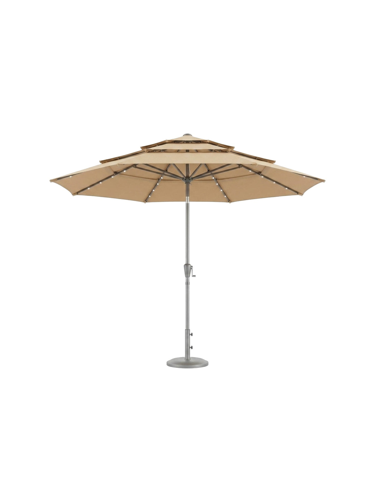 Sera 10ft solar LED patio umbrella in khaki, studio view on white