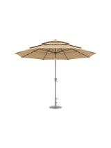Sera 10ft solar LED patio umbrella in khaki, studio view on white