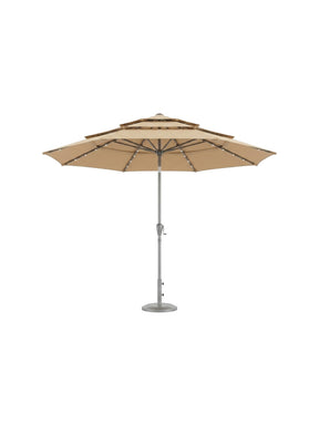 Sera 10ft solar LED patio umbrella in khaki, studio view on white