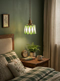 Vintage Tiffany-Style Amber Stained Glass Pendant Light with Antique Brass Rotary Switch