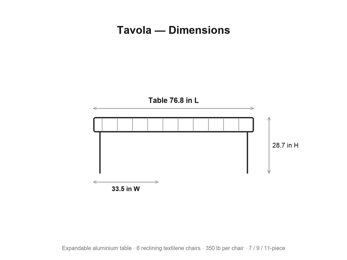 Tavola dining set dimensions