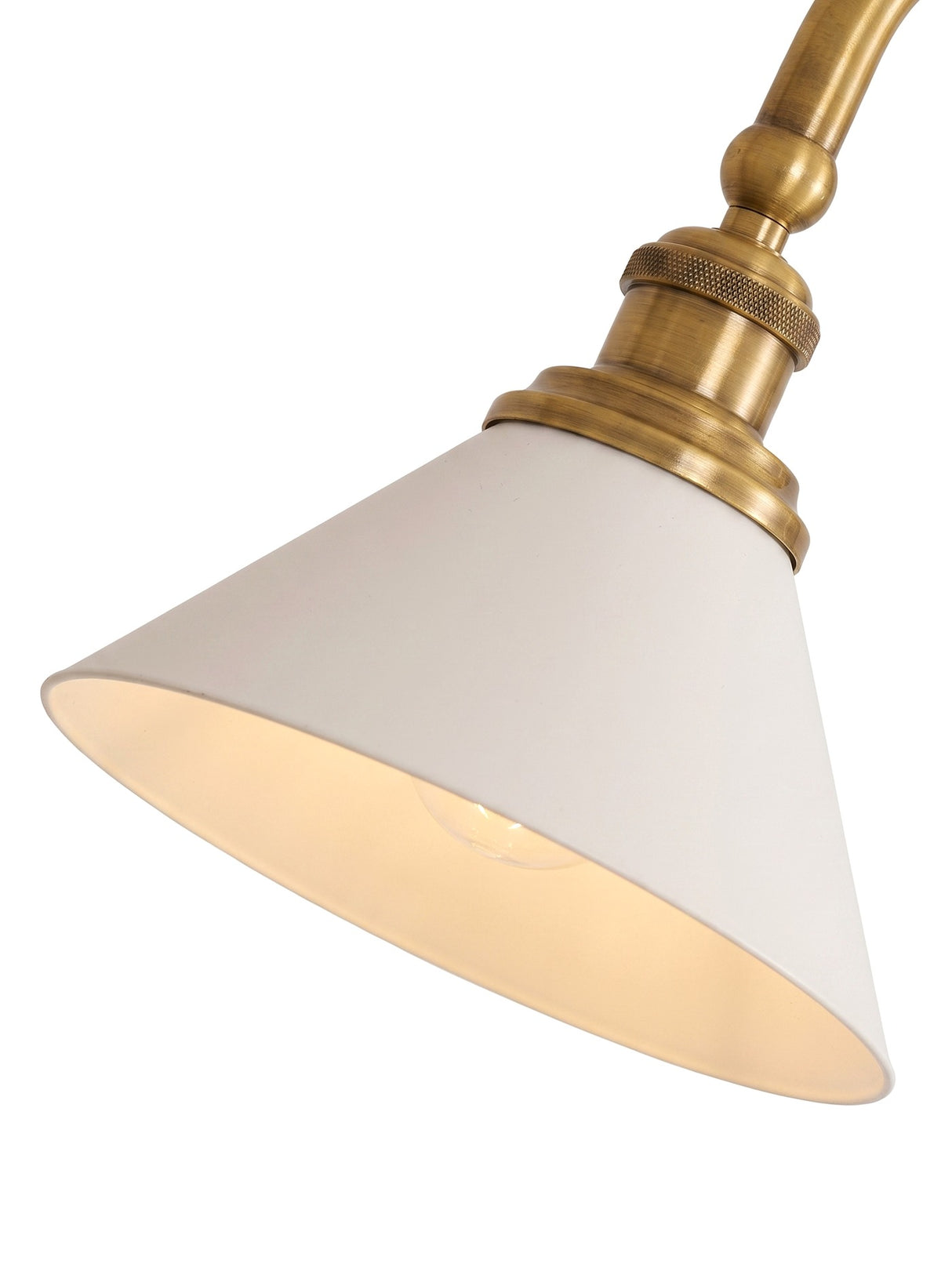 Close-up of the conical shade and knurled brass socket