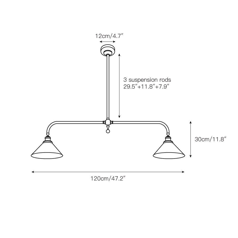 Thetford linear pendant dimensions diagram