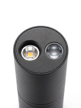 Macro close-up of the warm-white LED emitter and lens