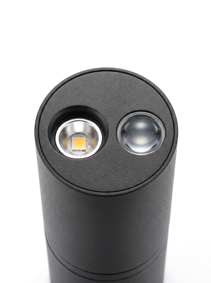 Macro close-up of the warm-white LED emitter and lens
